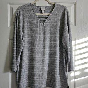 Chico's Weekend Grey and White Top